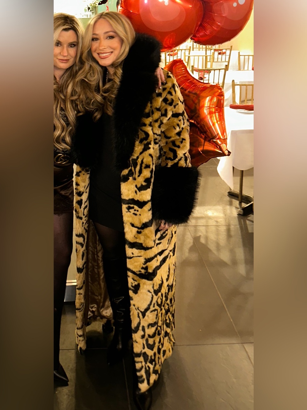 Fashion Nova Leopard Print Faux Fur Coat with Black Fur Collar - Picture 2 of 3